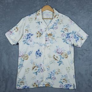 Porter & Ash Linen Shirt Mens Large Floral Short Sleeve Button Casual Summer